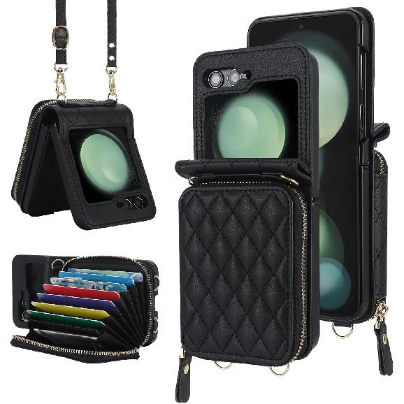 NINKI Compatible Samsung Galaxy Z Flip 6 Case Wallet with Card Holder,Shockproof Leather Detachable Crossbody Lanyard Case for Samsung Z Flip 6