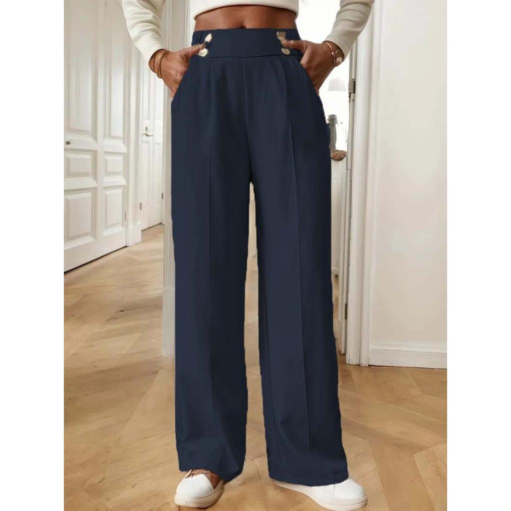 New Vertical Floor Length Casual Pants, High Waisted Pants, Loose and Elegant Straight Leg Women's Niche Design, Solid Color Pants