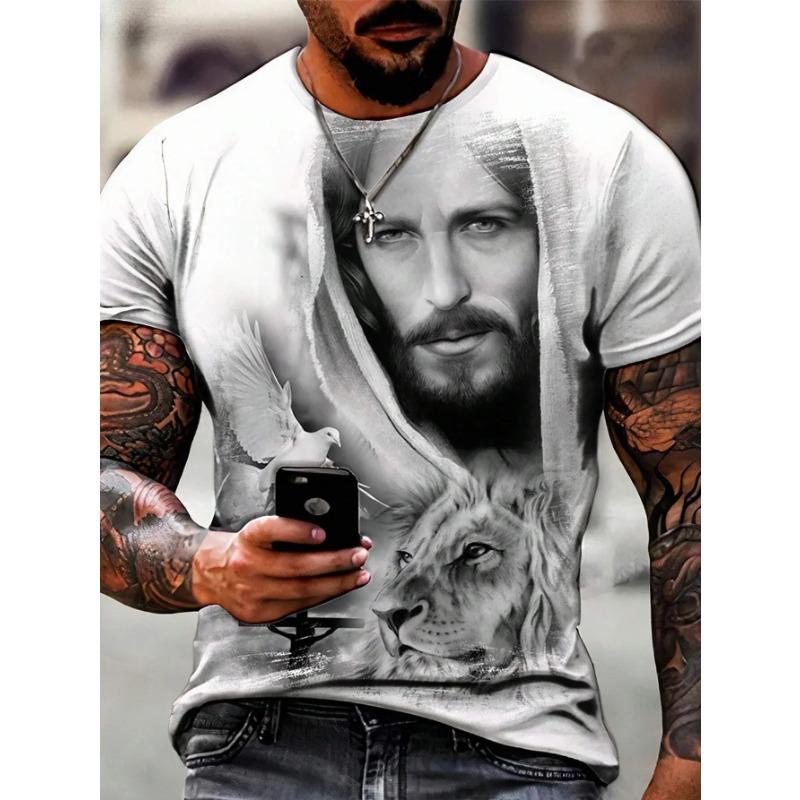 Věrné křesťanské 3D tištěné tričko s grafickým topem s náboženskou tématikou, módní pouliční ležérní kulatý výstřih, rychleschnoucí krátký rukáv, hip hop pánské tričko