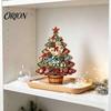 Wooden Christmas Tree Ornaments Ornaments, Vintage Colorful Desktop Decoration, Rustic Holiday Wood Figurines Winter Tabletop Display with Pine Cones