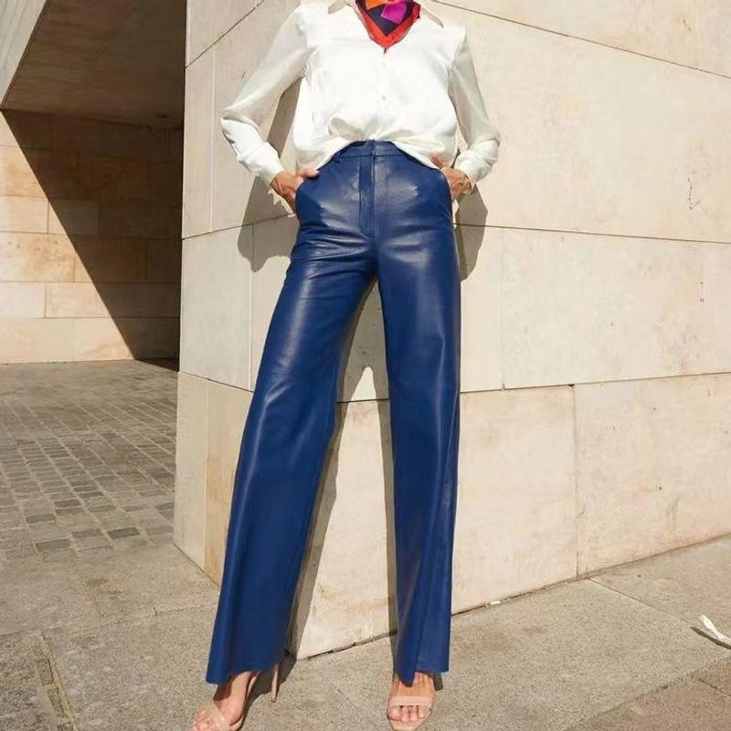 Fashion Wind Autumn New Arrival Fashion High Elastic Casual Wide Leg PU Leather Pants Fashion Pu Casual Pants