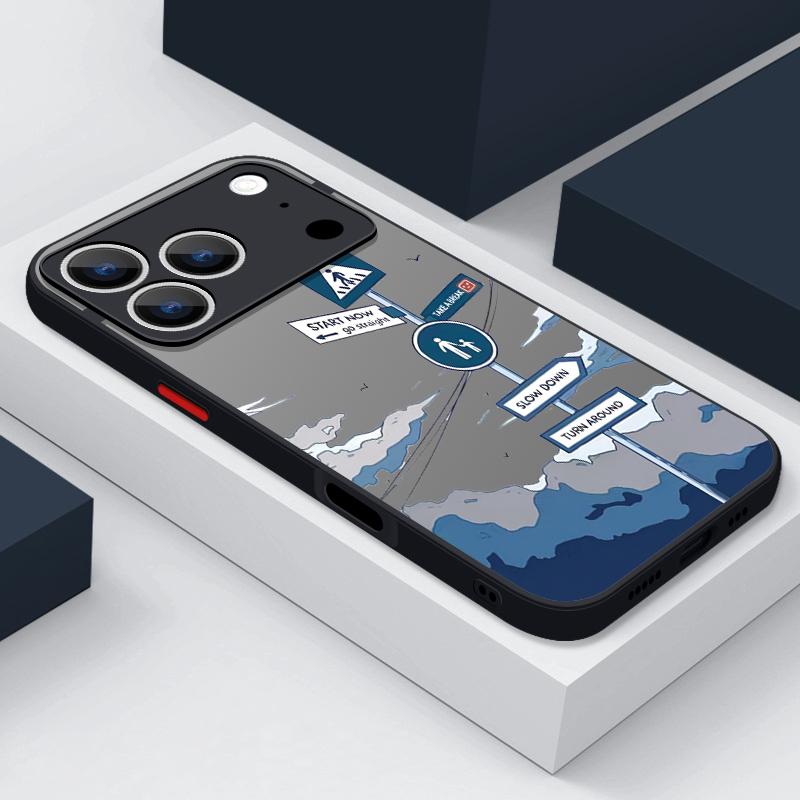 Cloud Signpost Pattern For iPhone 17 Pro Max Case Matte Shockproof Soft Edge Hard Cover For iPhone 13 15 14 16 11 17 Air Funda iPhone 16 Pro Max