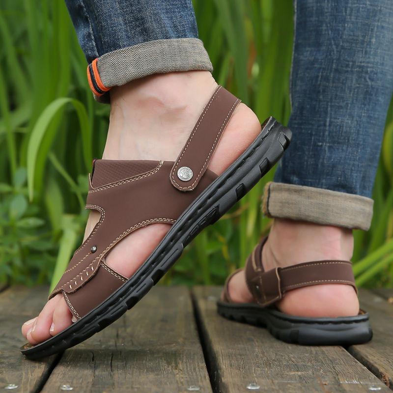 

Summer leather sandals men s fashion casual beach shoes men s non-slip handmade soft-soled shoes dual-purpose men s shoes 44