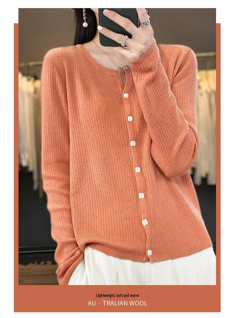 Women's Worsted Wool Cardigan: V-Neck, Lightweight, Loose Fit, Long-Sleeved, Sun-Proof, Spring/Summer Knit Sweater Jacket.