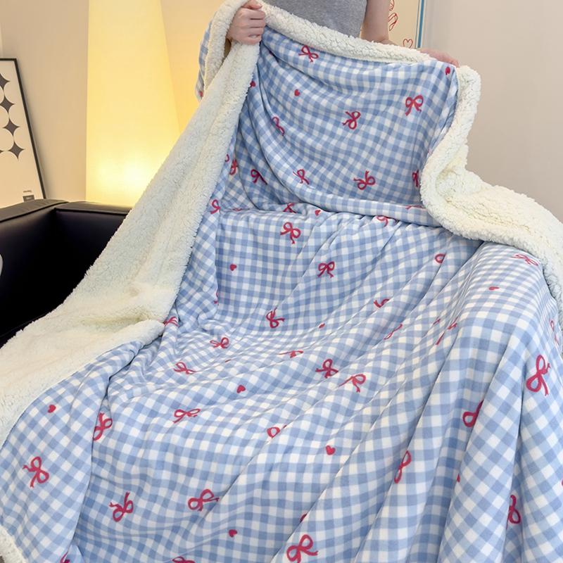 Pink Letter Thickened Throw Blanket Girl Woman Children's Bedroom Warm Soft Sleeping Blanket Queen Fashion Black Bow Blankets