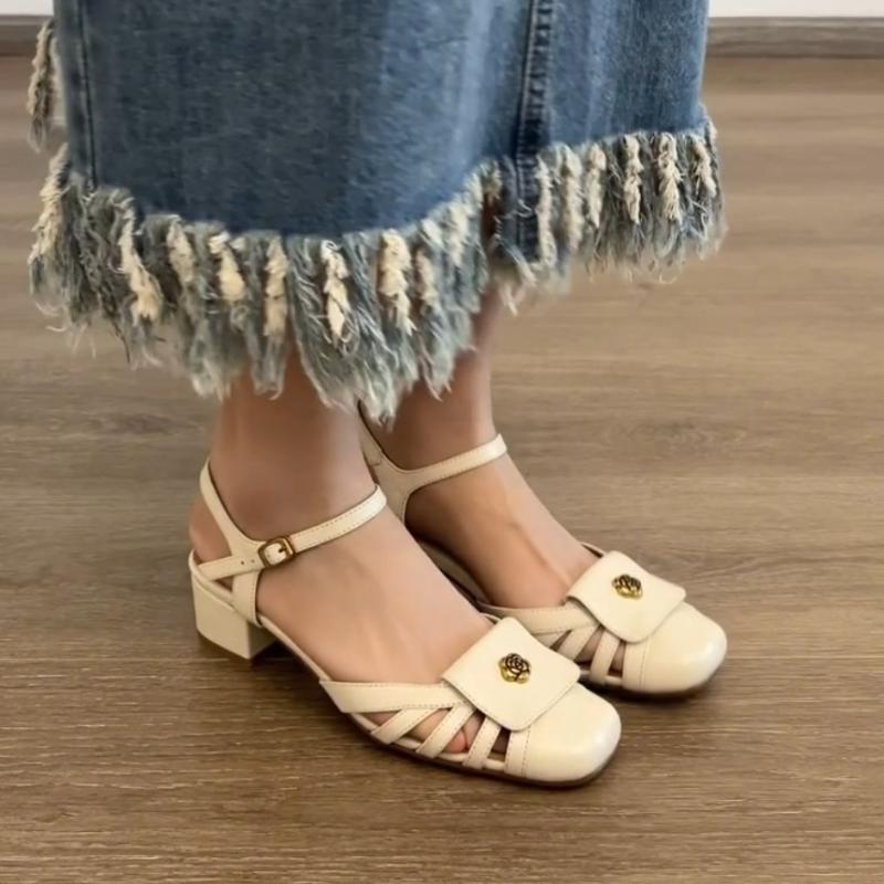 Eleganckie Sandały Damskie Letnie Buty 2025 Średni Obcas Białe Czarne Klapki Casualowe Buty na Imprezę Damskie Duży Rozmiar Obuwie