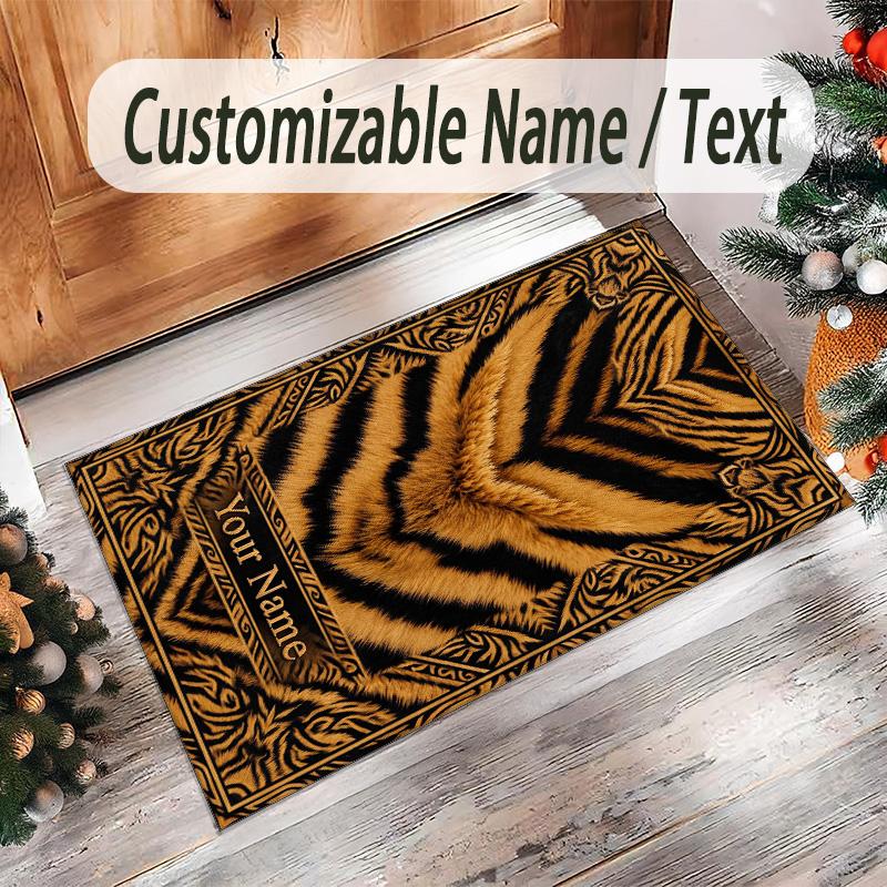 Covor de podea din catifea de cristal cu tematică de leopard, covor cald personalizat cu nume și text, decorațiune pentru casă