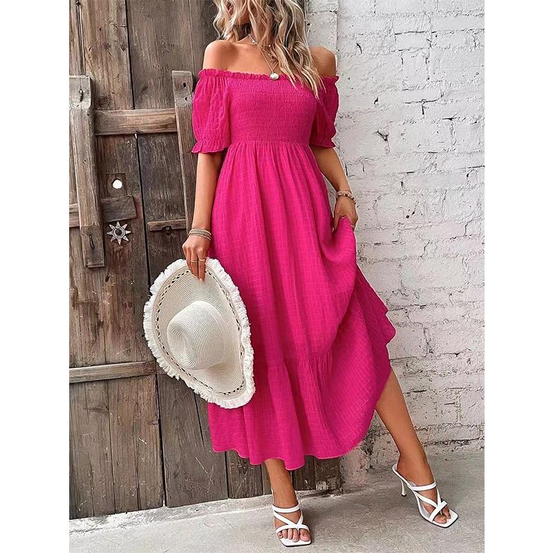 

Новая линия шеи, тонкое модное повседневное платье для пляжного отдыха XL розовый