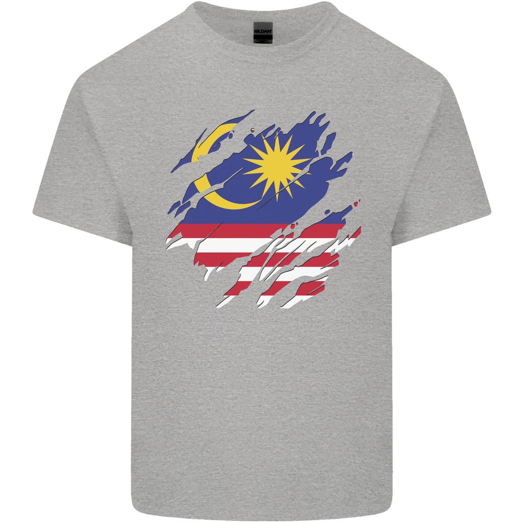 Bandiera della Malesia Strappata Giorno della Malesia Calcio Unisex T-shirt Leggera in Cotone