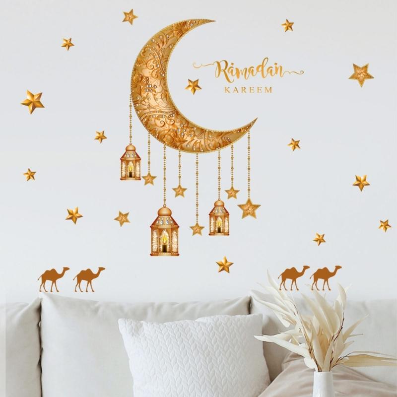 2 Sheet Eid Wall Stickers PVC Decorative Murals Art Crafts Supplies Home Bedroom Room Dormitory
