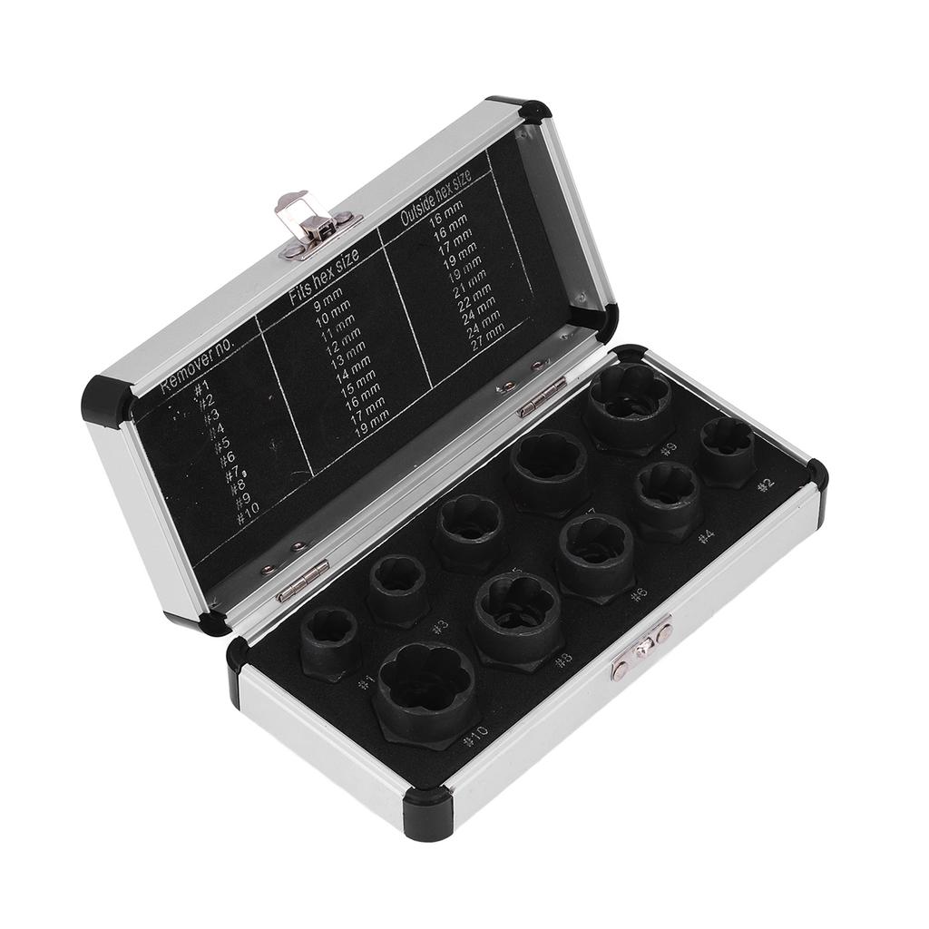 10Pcs Nut Remover Set Stripped Lug Bolt Broken Screw Extractor Hex Socket Tool Multiple Sizes