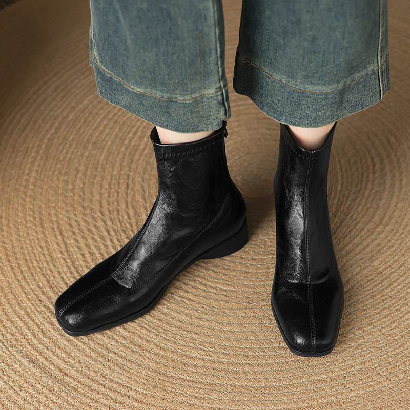 Krazing Pot Microfiber Winter Square Toe Modern Size 33 Boots Size 43 Metal Rivets Med Heels Zipper Women Ankle Boots