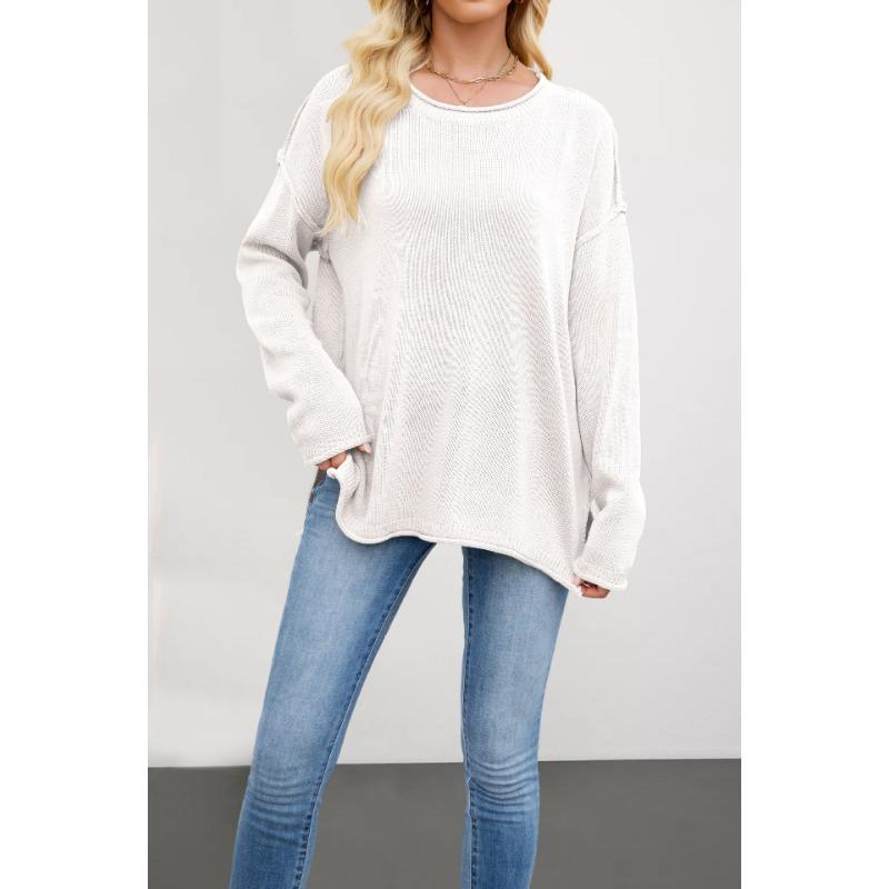 New Women's Clothing Hot Autumn and Winter Knitted Solid Color Round Neck Loose and Versatile Basic Pullover Sweater