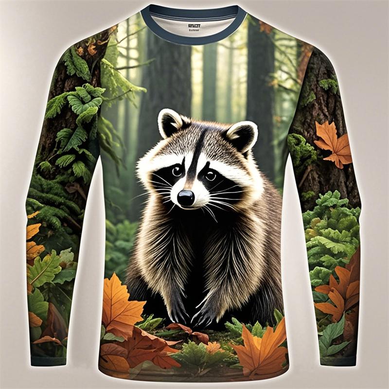 Cute Raccoon Graphics T Shirts Summer Fashion Long Sleeve Funny 3D Animals Printed Mens T-shirt Casual Oversized Harajuku Tees