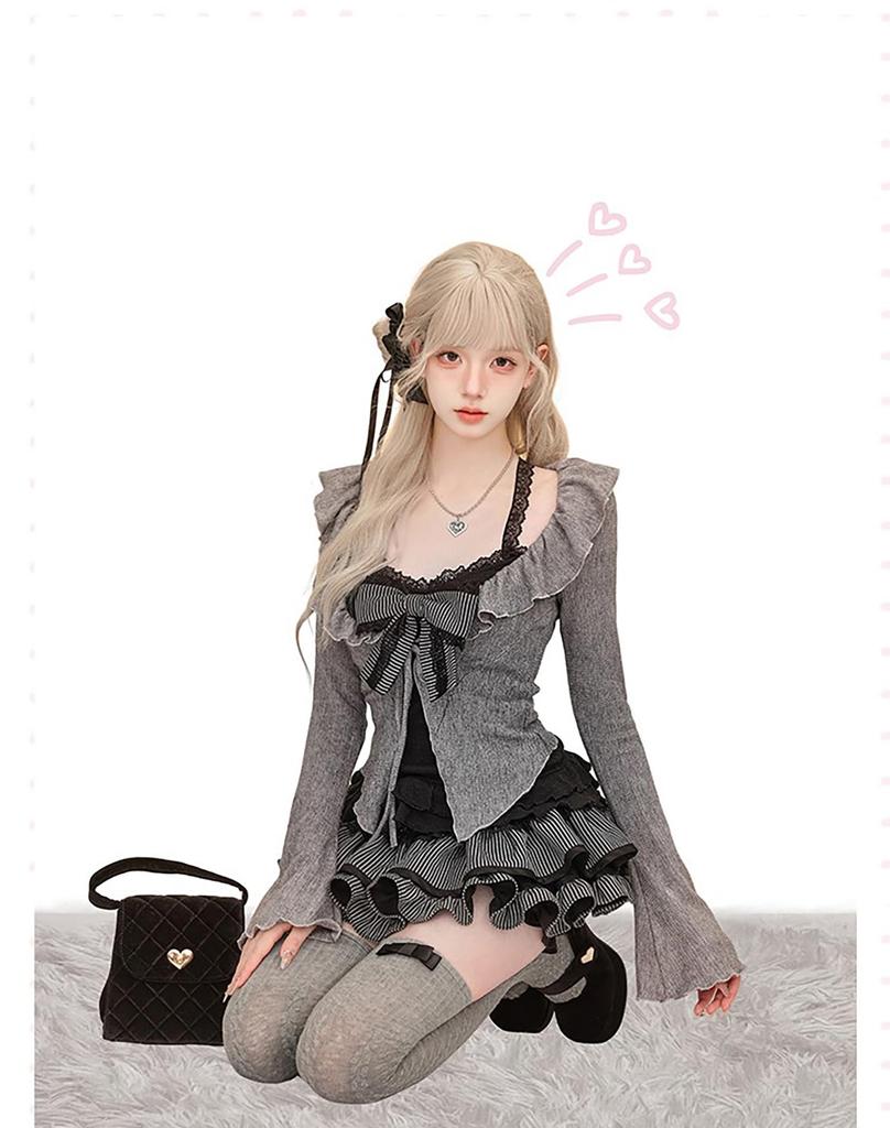 Jundakara Dress Long and Mini Skirt with Tiered This Lace and Ruffle Dress is a Sickly and Sexy Korean Fashion Perfect for and Size Women's 4-Piece