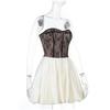 Women Splice Lace Strapless Dress Sexy Contrast High Waist A Line Puffy Mini Dresses Lady 2026 Spring Summer New Club Dress