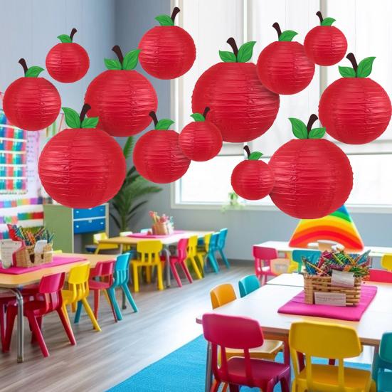 Fruit Lantern Chinese Style Red Fruit-Shaped Hanging Paper Lantern Decoration for Back To School Classroom Home Party Decor