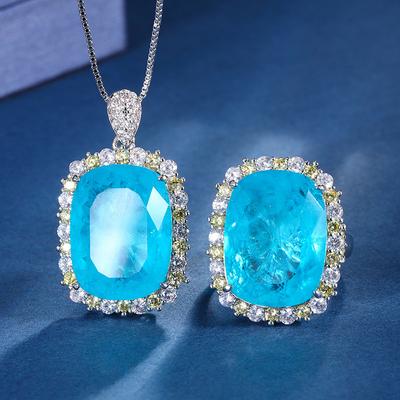 Jewelry Copper Bottom Gold-Plated Package Simulation Paraiba Color Fat Rectangular Light Luxury Texture Set 15 * 20