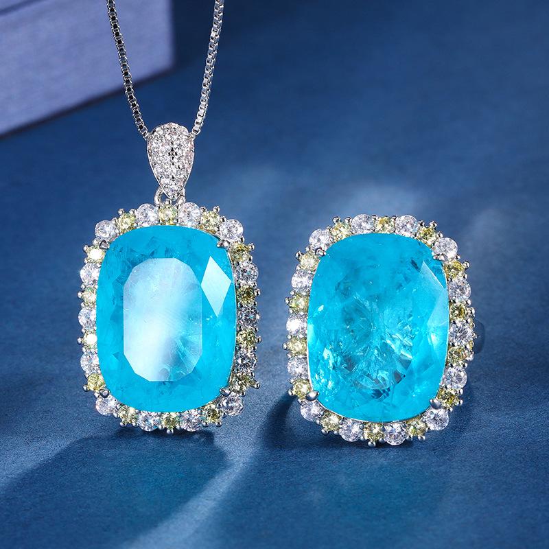 Jewelry Copper Bottom Gold-Plated Package Simulation Paraiba Color Fat Rectangular Light Luxury Texture Set 15 * 20