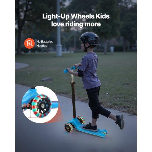 VEVOR Kick Scooter for Kids Ages 3+, 3-Wheel Toddler Scooter with Light-Up Wheels, Adjustable Height Handlebar, Wide Anti-Slip Deck