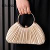 NEW Fashion Pleated Evening Bags for Women Apricot Big Ring Handbags Party Banquet Shoulder Bag Luxury Wedding Purse Pouch
