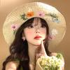 Flower straw bucket hat women's summer seaside beach vacation wind straw hat big brim sunshade sun hat