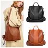 Elegant Soft PU Backpack Korean Style Solid Color Anti-theft Design Backpack Anti-splash Water Multi Pocket