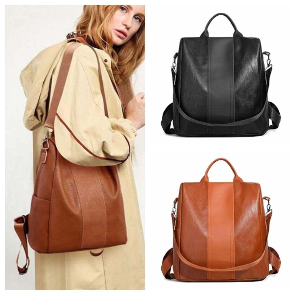 Elegant Soft PU Backpack Korean Style Solid Color Anti-theft Design Backpack Anti-splash Water Multi Pocket