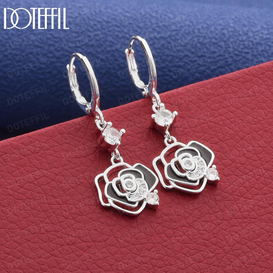 925 Sterling Silver AAA Zircon Flower Earrings - Exquisite Gift Jewelry