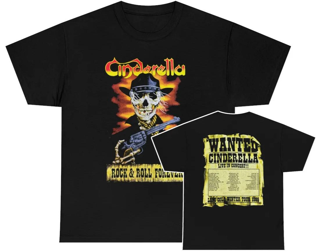 Vtg Cinderella 1989 Long Cold Winter Tour Cotton Black All Size Shirt MM881 S разноцветный