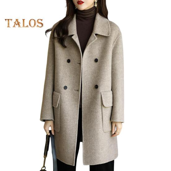 Jachetă pentru femei, guler răsturnat, mâneci lungi, jachetă de vânt cu două piepte, buzunare libere, pardesiu pentru călătorii în aer liber, de lungime medie