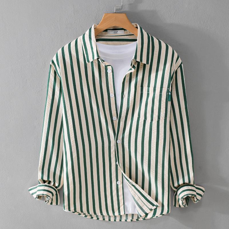 Men's Striped Long-sleeved Shirt Trend Bubble Texture Comfortable Everything Simple Young Men's Shirt