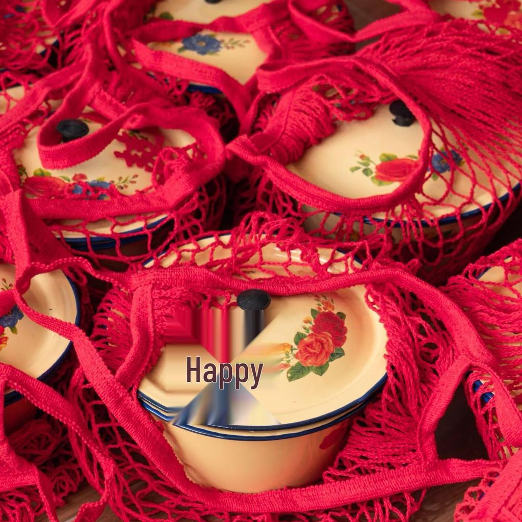 Beige Handheld Woven Mesh Shopping Bag - Polyester Cotton, Fruit Shoulder Tote