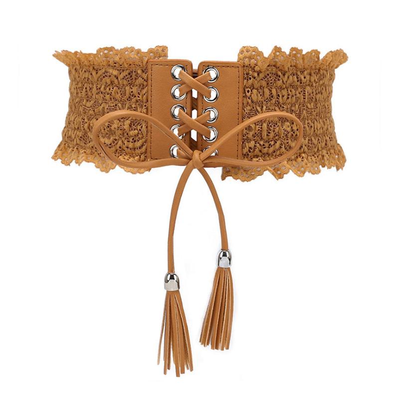 TOTRUST Vintage Lace Women's Cummerbund Elastic Waistband Wide Belt All-match Belt Decoration Female Black Strap For Dress