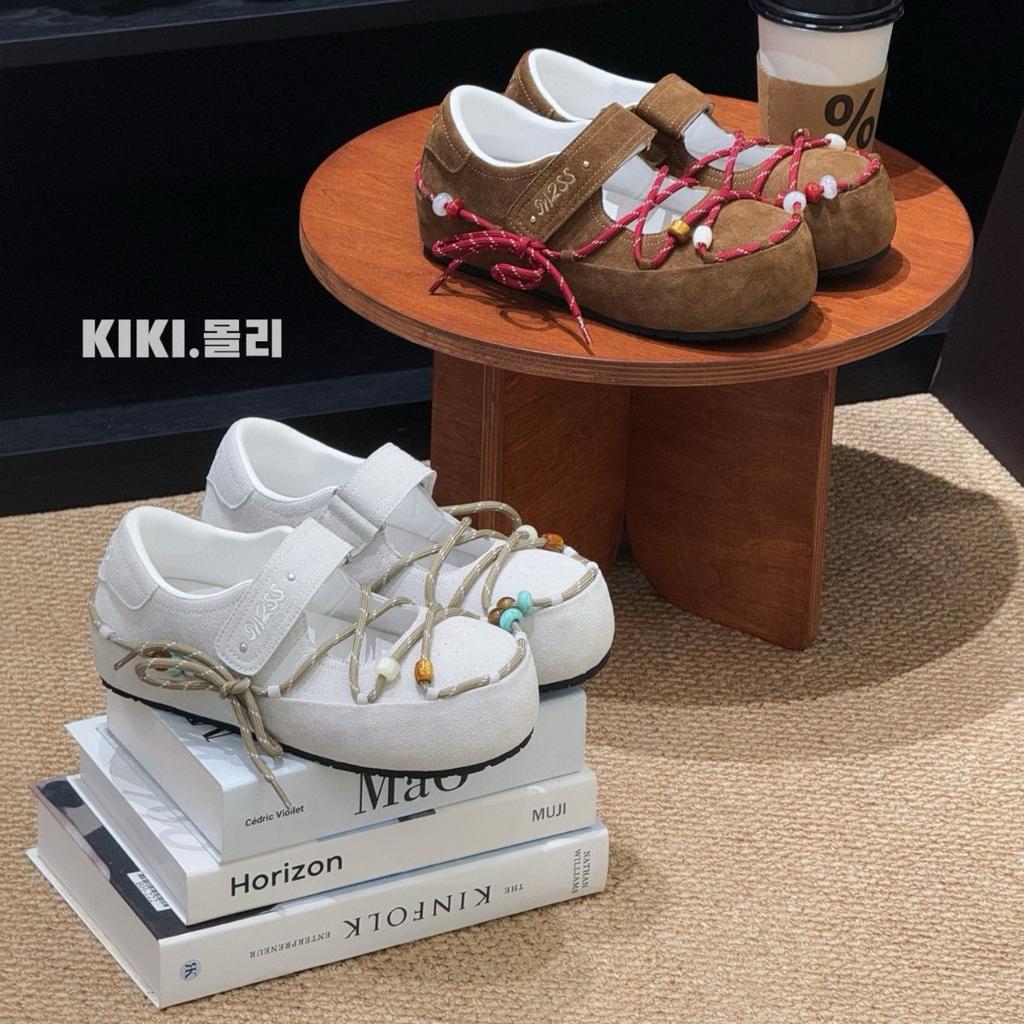 Beaded Lace-up Velcro Inner Height-increasing Mary Jane Shoes 2025 Autumn New Outer Wear Breathable Casual Versatile Single Shoes