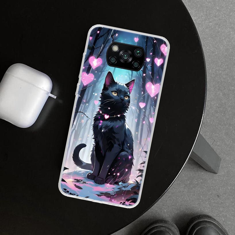 Anime Cat Rain Animal Phone Case Cover for Xiaomi Poco X6 X5 X7 Pro F7 Ultra Redmi 15C 15 13C 13 12C 12 10C 10 10A 9C 9A 9T 9 Co