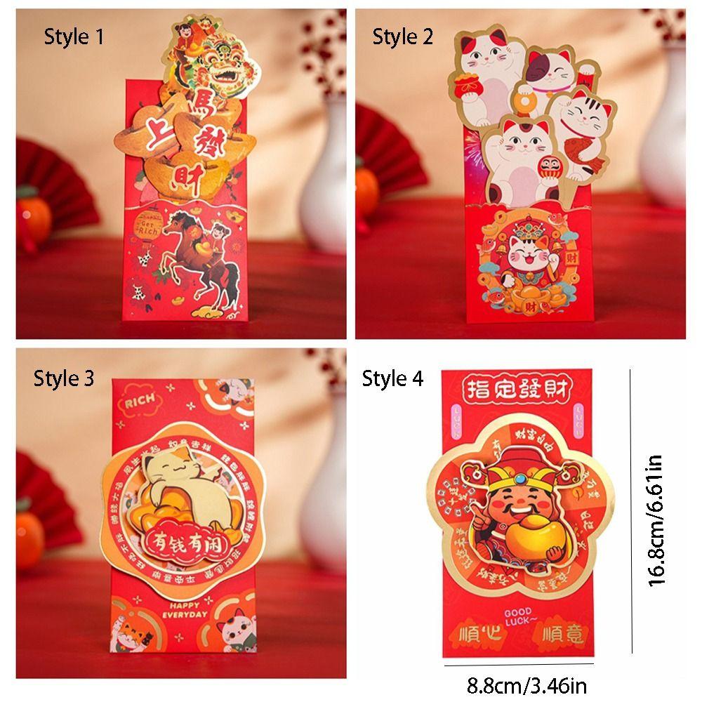 2pcs Cartoon Horse Year Red Envelope Blessing Words HongBao Red Lucky Bag Chinese Festival