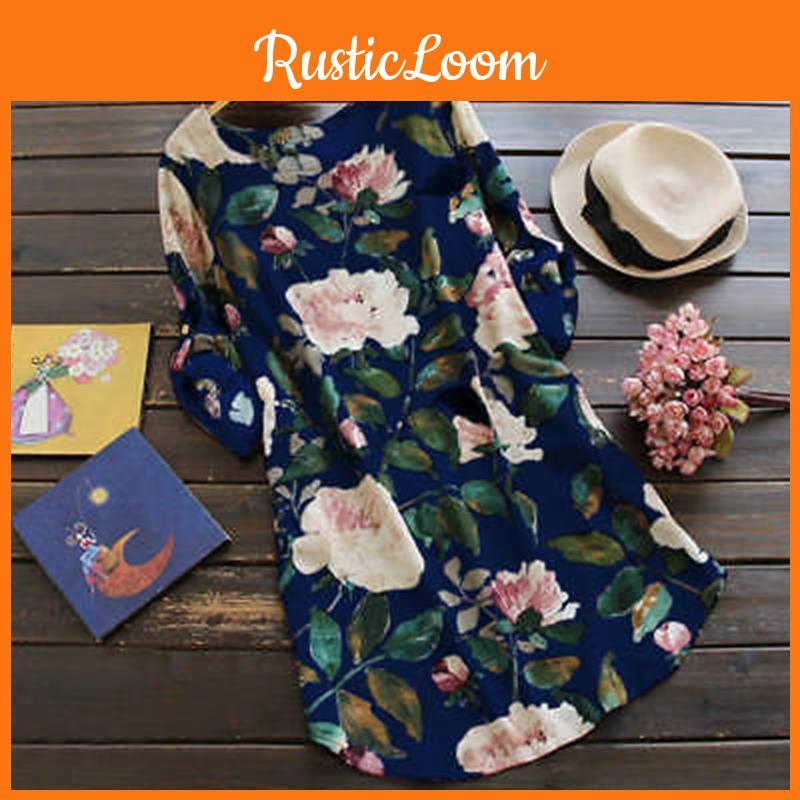 Uk Women Goodlooking Long Sleeve Floral Printed Tunic Tops T Shirt Dress Mini