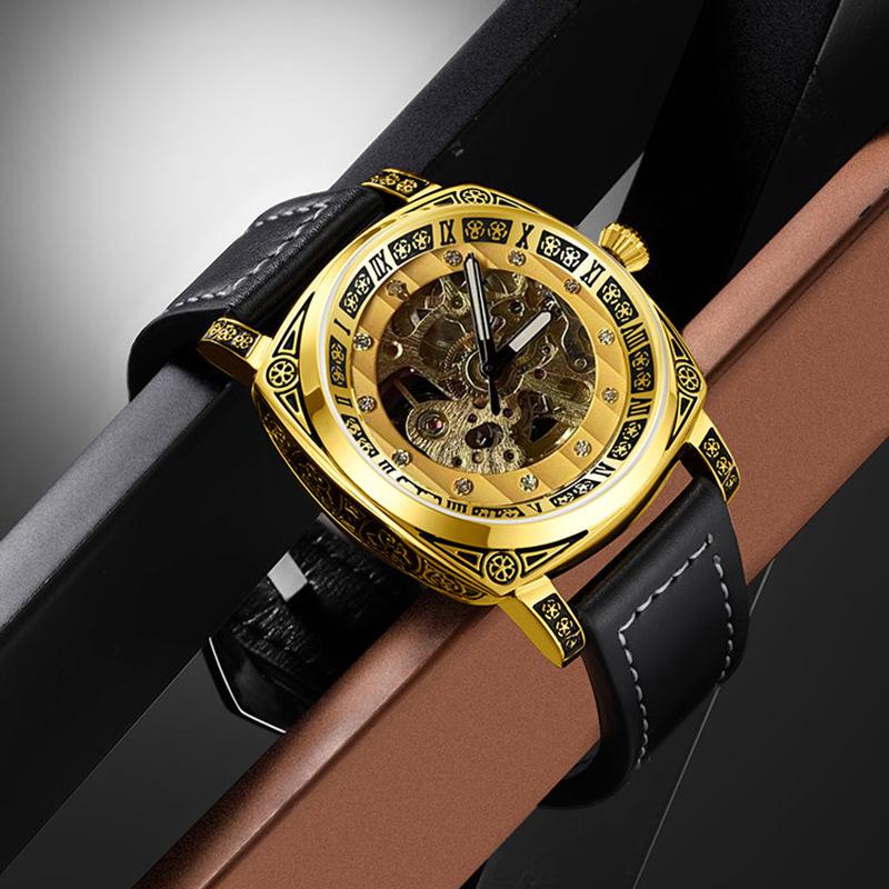 Fully Automatic Mechanical Tide Watch Fashion Engraved Diamond-Encrusted Steel Belt Belt Luminous Waterproof Men S And Women S Watch