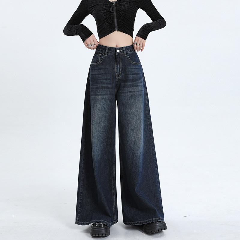 High-Waist-Jeans mit weitem Bein für Damen im Retro-Stil und aus Baumwoll-Denim