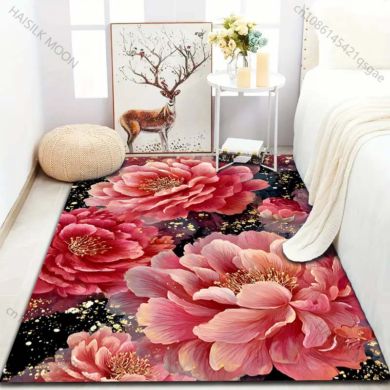 Multiple sizes Rich pink peony Carpet for Living Room Bedroom Sofa Home Decor Rus Non-slip Floor Mat Luxury Gift