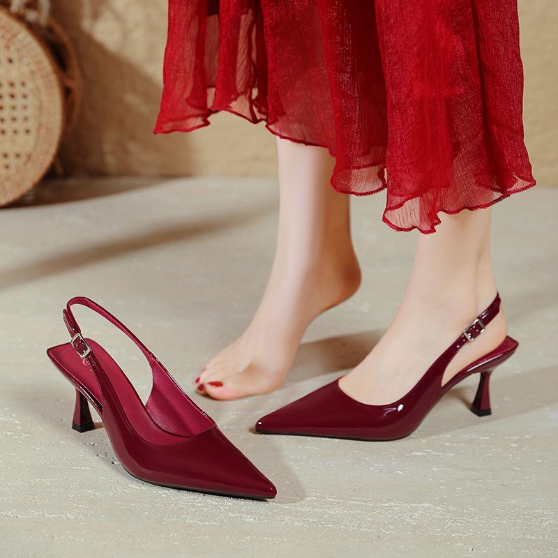 Baotou Sandals Women's 2025 New Summer Pointed Back Empty Single Shoes Burgundy Word with Sexy Stiletto High Heels