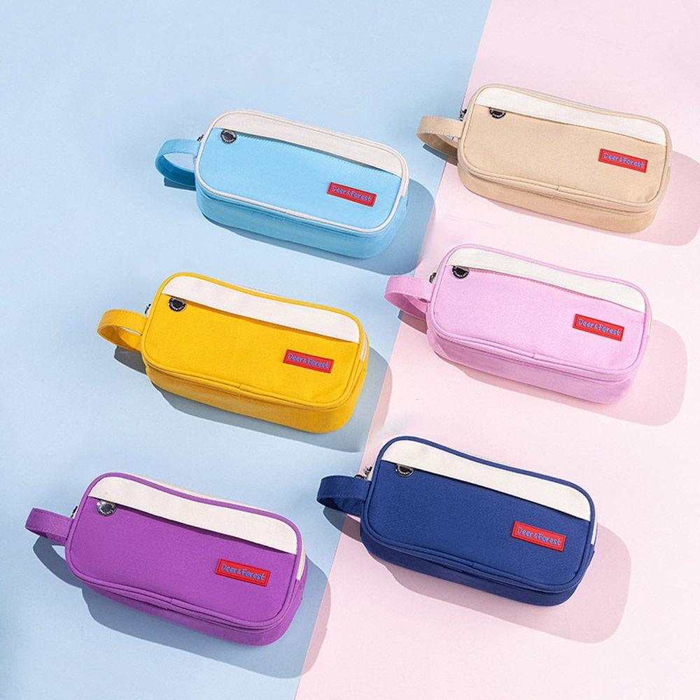 

School Supplies Stationery Bag Macaron Color Stitching Stationery Box Cute Cartoon Pencil Case