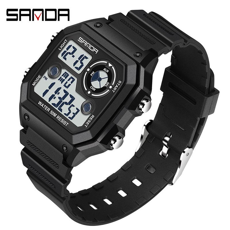 Sanda Men's Waterproof Digital Sports Watch - Luminous Square Outdoor Fashion Watch for Students