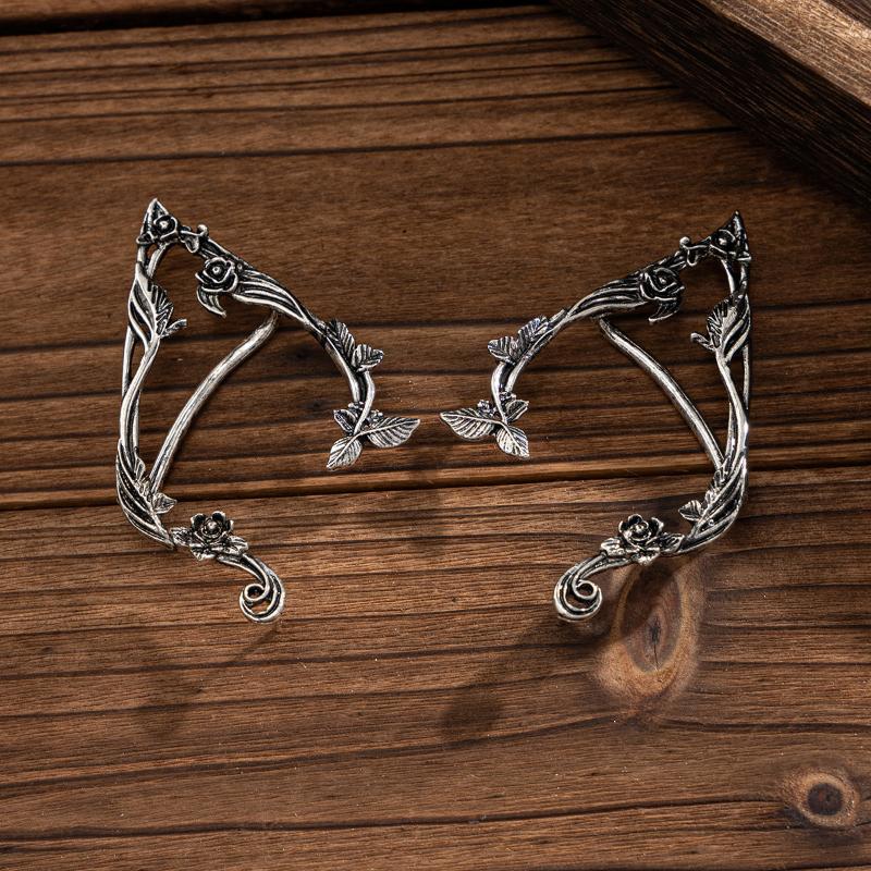 Goth Fairy Elf Ear Cuff Earrings Women Statement Vintage Piercing Clip Earring Halloween Party Jewelry Gift