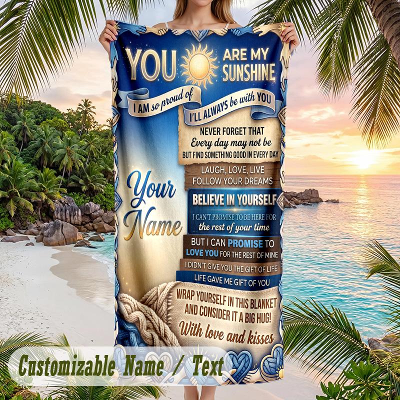 Valentine Love Theme Beach Towel Personalized Custom Name & Text Soft Quick Dry Beach Towel for Swimming Travel