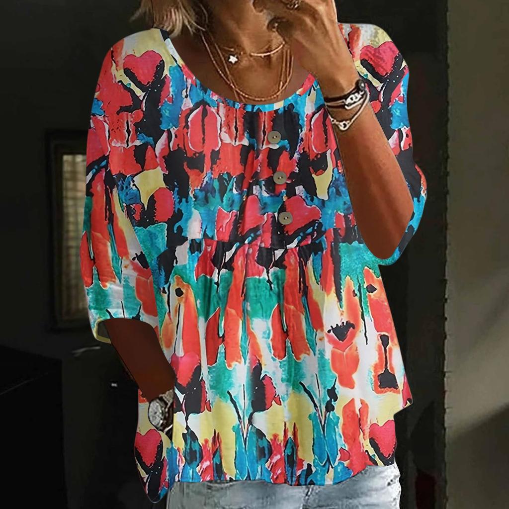 Linen Shirts For Women 3/4 Sleeve Button Down V Neck Summer Tops Dressy Casual Cute Shirts