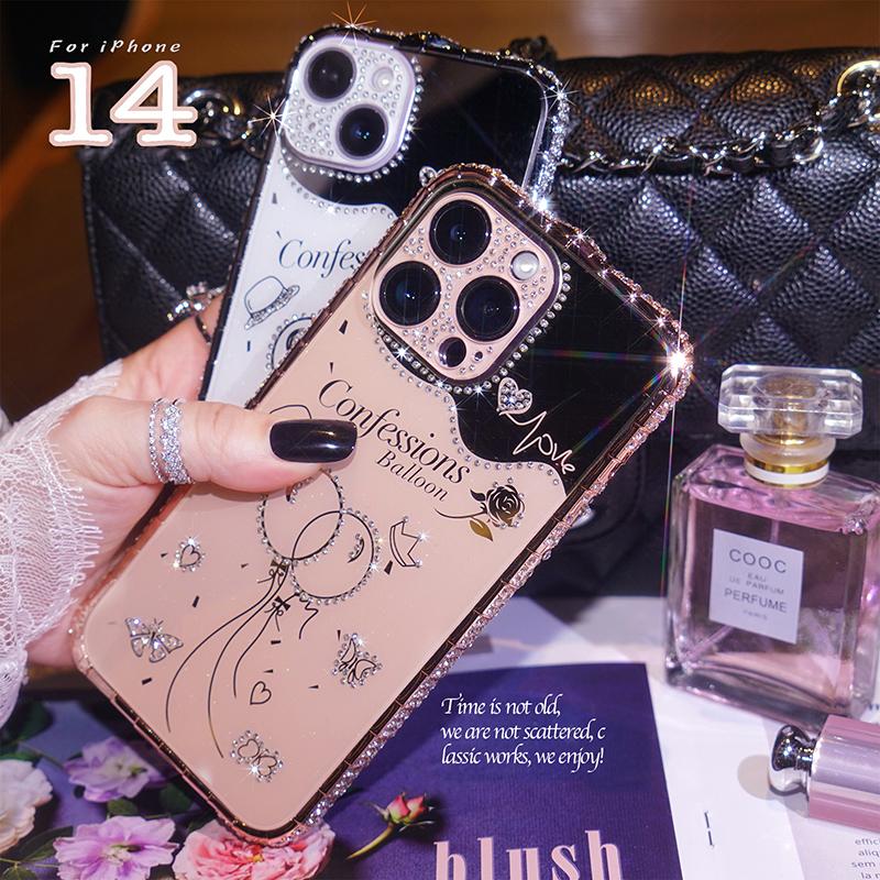 Snake Head Diamond Border Balloon Backboard with Acrylic Material Lens Film Case for iPhone 15 14Plus 13 12 11 Pro Max XSMax 8 7 Plus Protective Cover