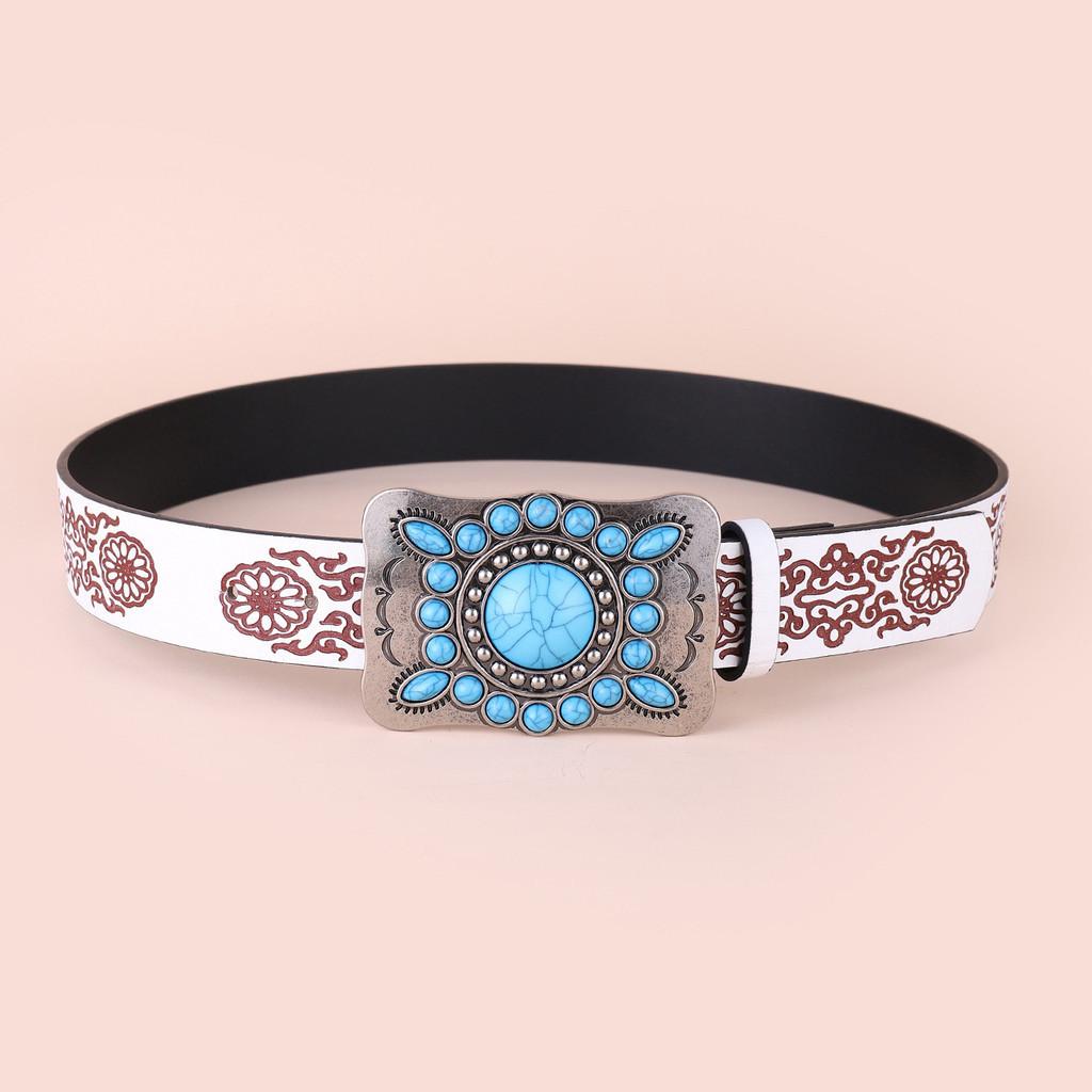 Retro Chic Boho Turquoise Belt Women's Bold Fashion Waistband Minimalist Engraved Waist Clamp