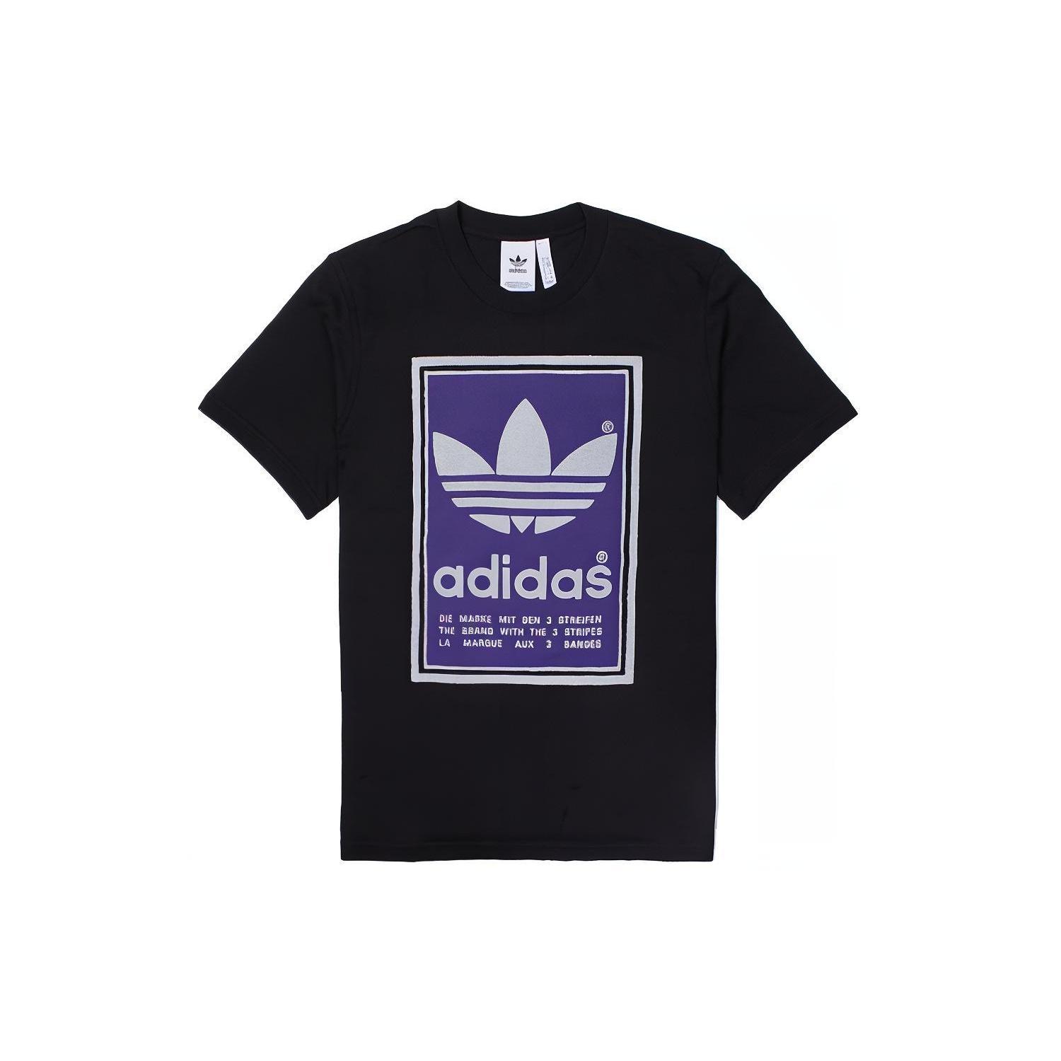 adidas originals Filled Label Blue Logo Printing Short Sleeve Black Men s ED6936 S
